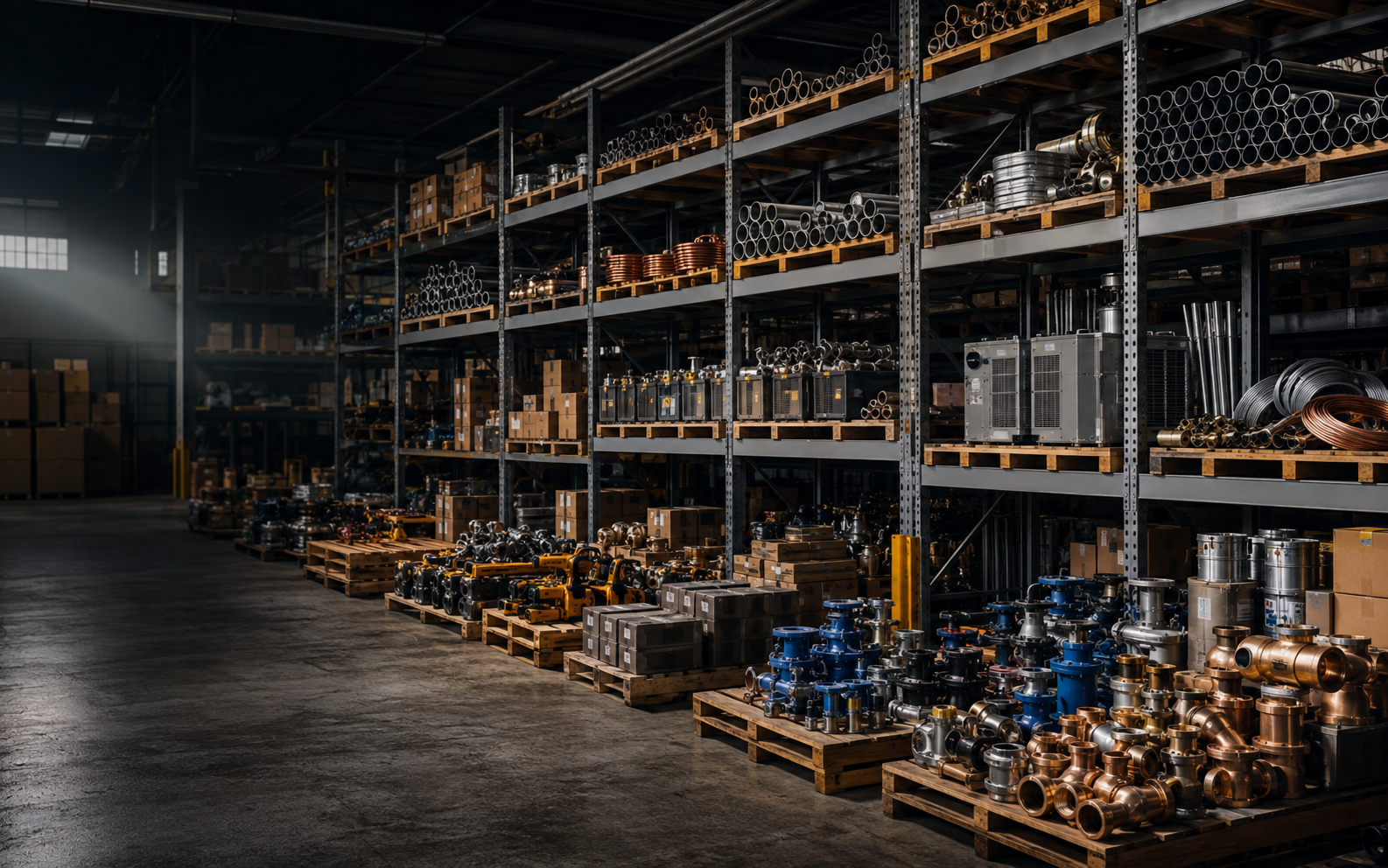 Organized industrial surplus inventory in a trade-supply warehouse